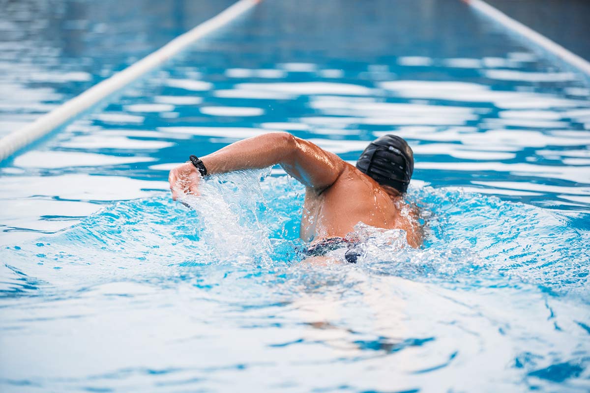 Swimmer doing laps in a pool