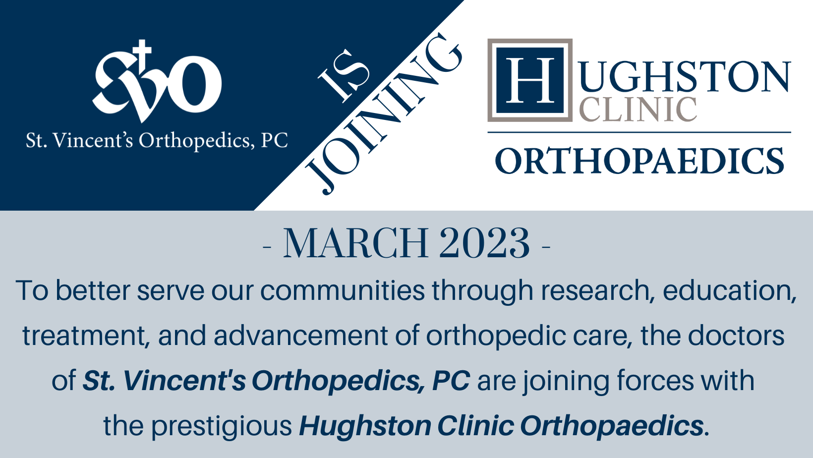 St. Vincent’s Orthopedics joins Hughston Clinic’s Organization
